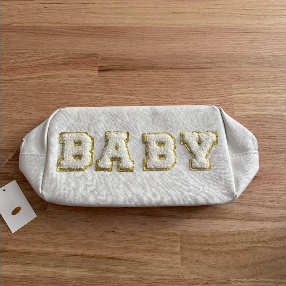 NWT White Chenille Letter Patch Bag BABY White Gold
